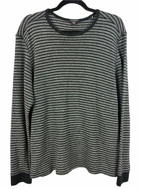 Field & Stream Black & Grey Striped Long Sleeve Cotton Top Medium Made in Canada